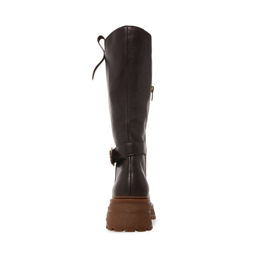 Dark Brown Steve Madden Willow Leather Women's High Boots | PH 0627LMP